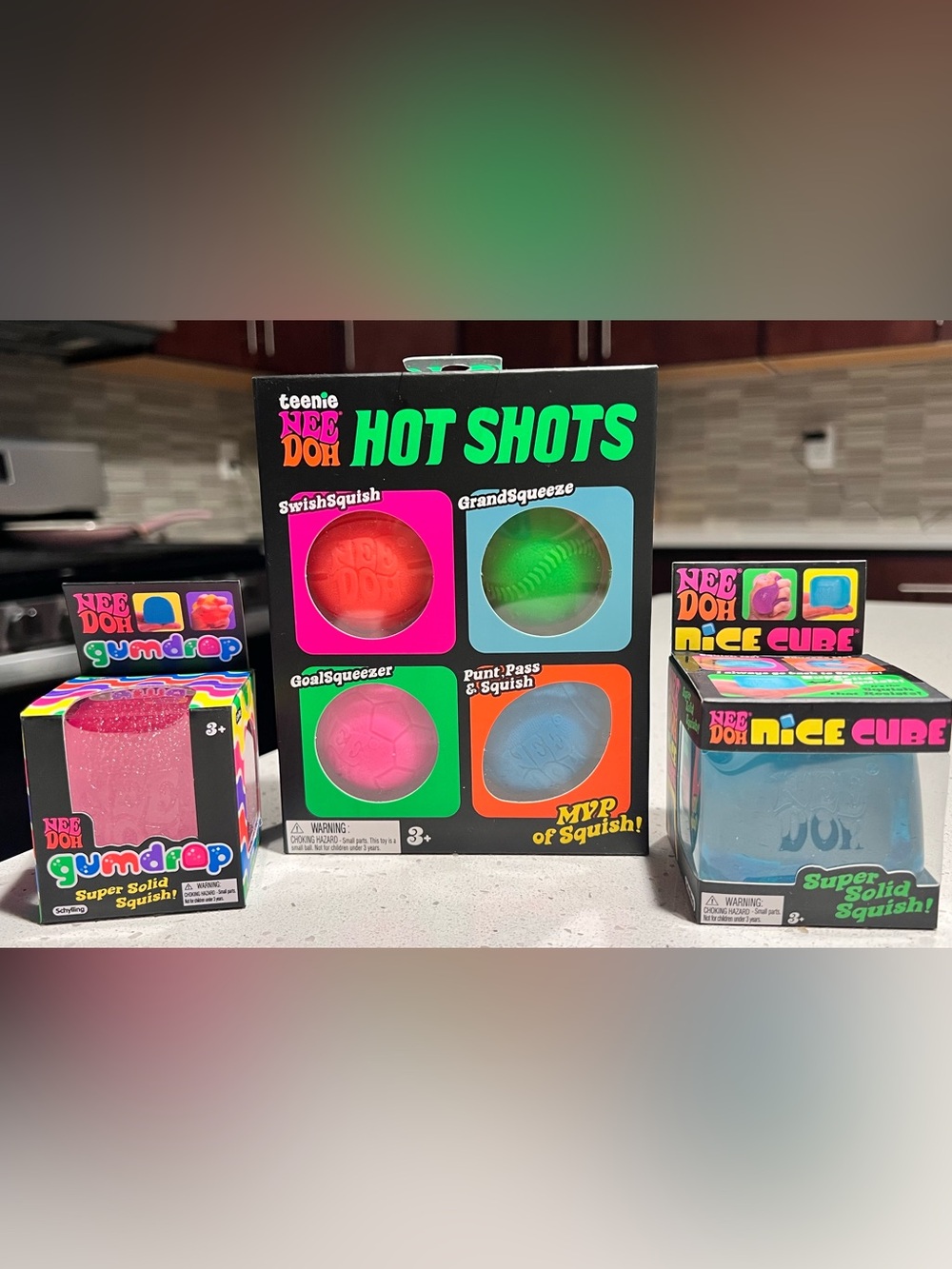 🔥VIRAL NeeDoh Squish Lot of 3 Nee Doh Gumdrop Hot Shots 🏈⚽️🏀⚾️ Nice Cube New